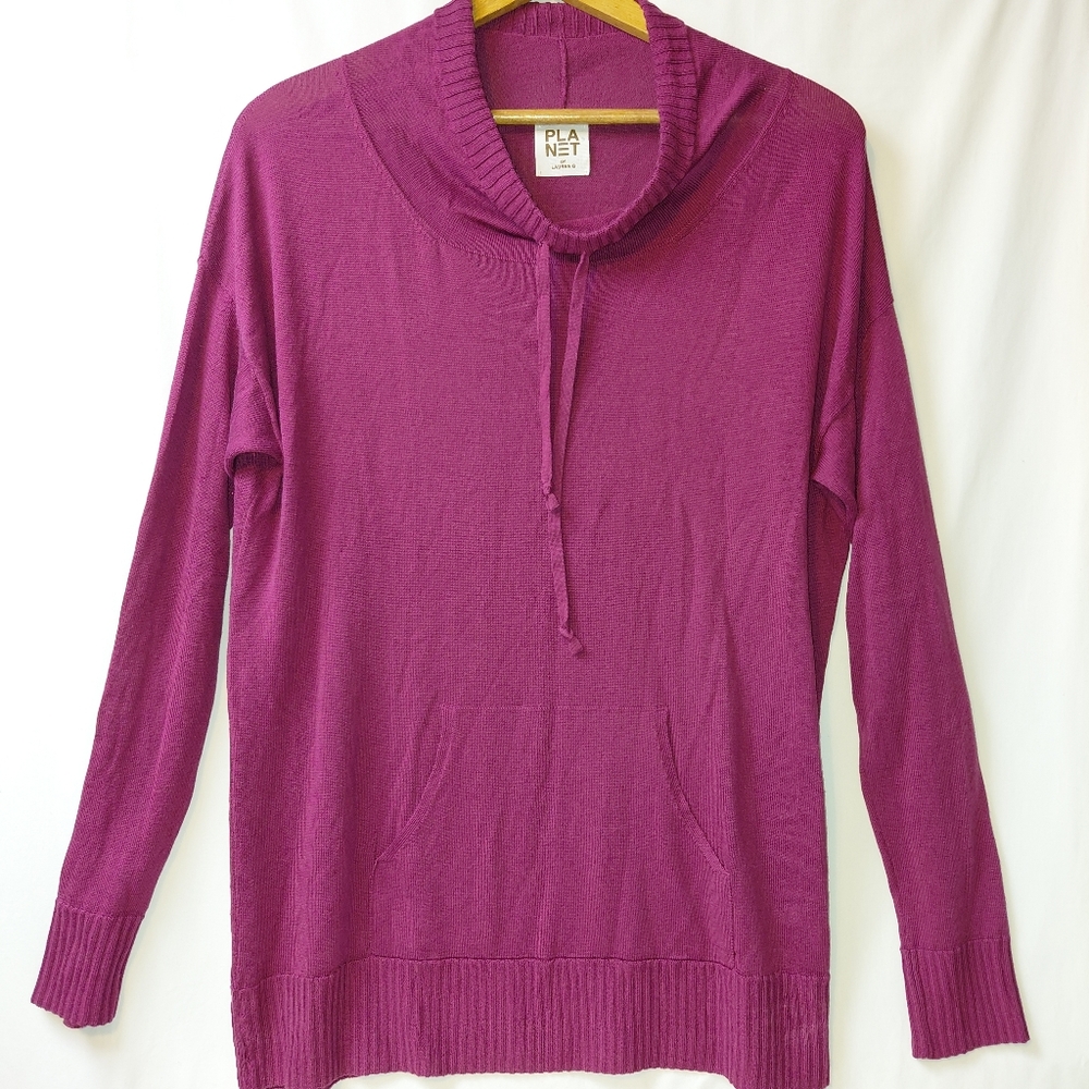 PLANET By Lauren‎ G Lightweight Funnel Neck Sweater Women's OSFA Plum